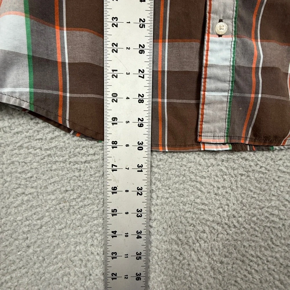 The North Face Mens Plaid Short Sleeve Button Up Shirt M Brown‎ Green Orange